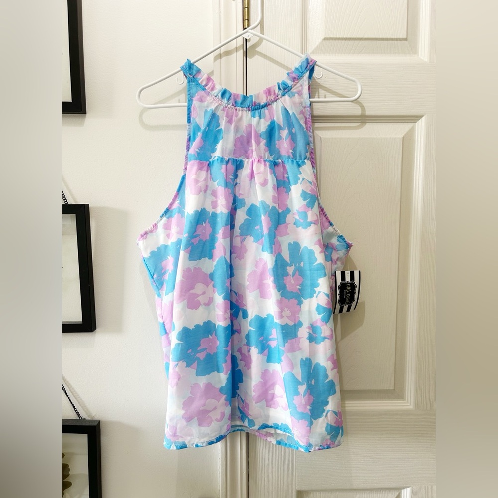 Vibrant Floral Halter Top - Blue and Pink